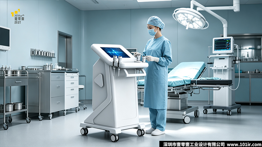 低强度脉冲超声治疗仪,医疗设备工业设计,超声治疗仪外观设计,立式超声治疗仪结构设计,壹零壹工业设计,康复医疗设备设计,医用设备人机工程设计