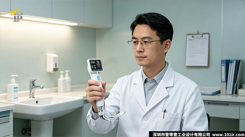 核心关键词：电子喉镜,便携式电子喉镜,电子喉镜外观设计,电子喉镜结构设计,医疗设备工业设计,一次性电子喉镜,视频喉镜人机工程,医疗感控设计